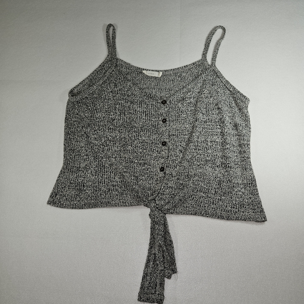 Lush Gray Knit Tank Top with Tie-Front Size M